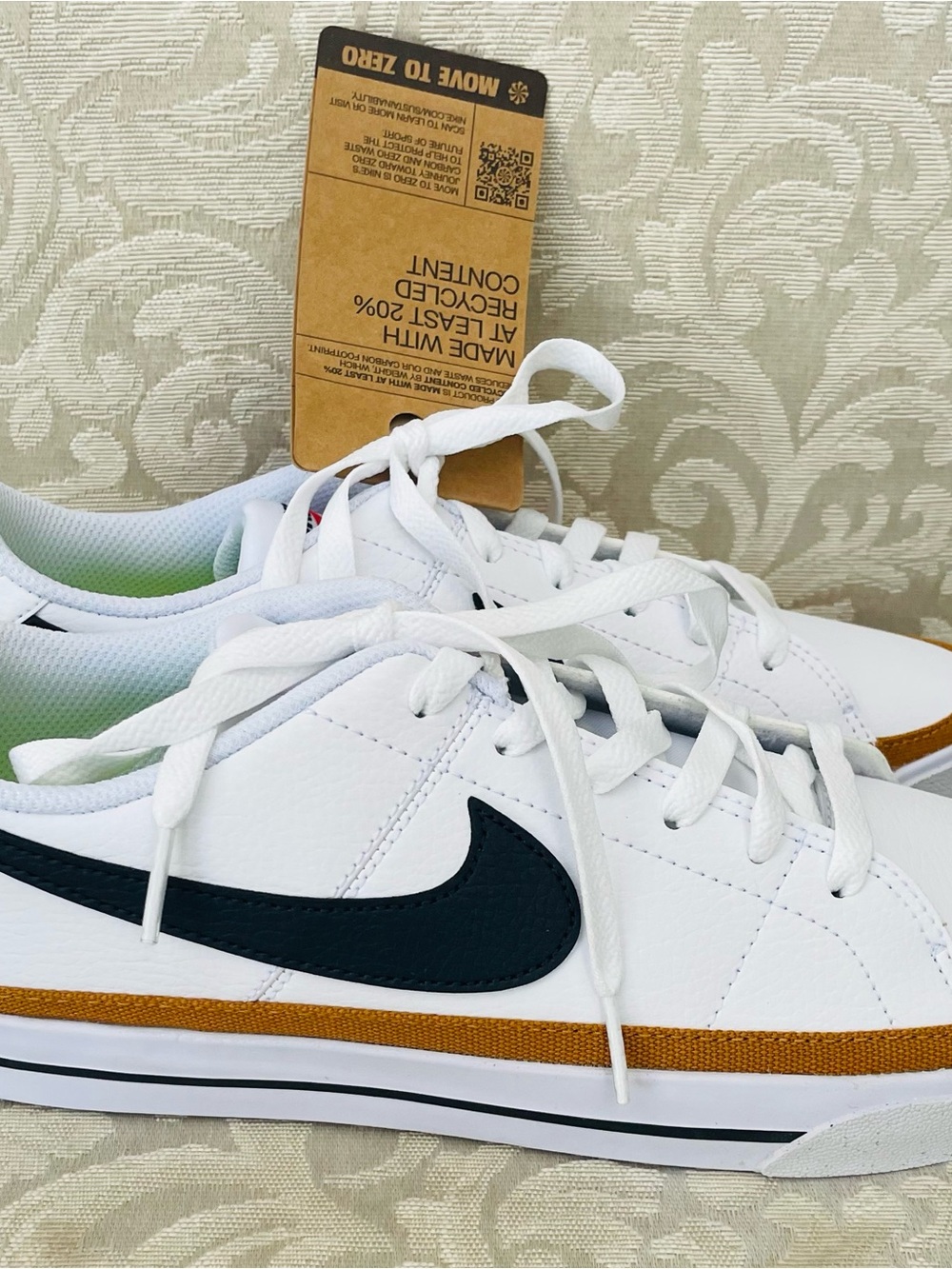 New Nike White Women’s Sneakers with Black Swoosh and Brown Accent 8